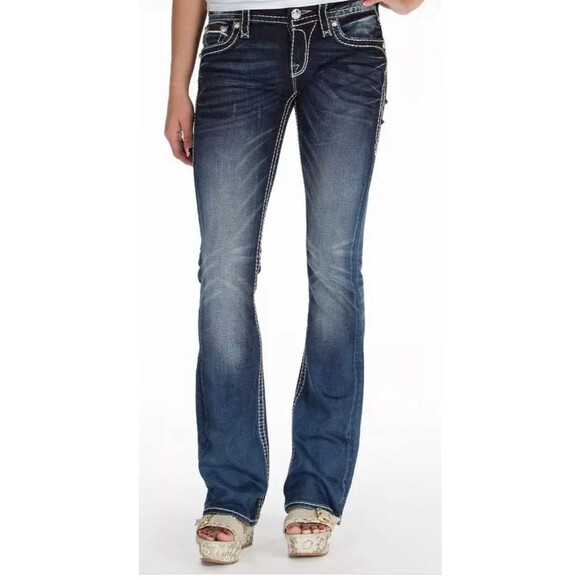 Rock Revival Etty Bootcut Jeans Women's Stretch Embroidered Rhinestone 25 - Picture 3 of 7